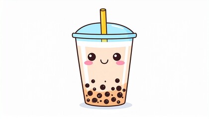 Custom AI Model Adorable Cartoon Boba Tea Drink with Straw and Lid