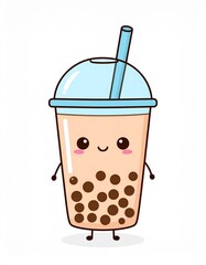 Custom AI Model Adorable Cartoon Boba Tea Drink with Straw and Lid