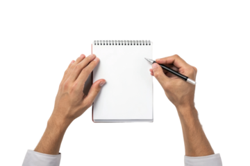 PNG Young caucasian male writing on a blank notepad