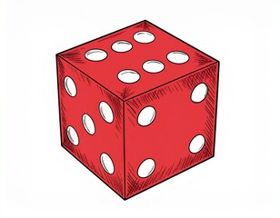 die cube red 3d rendered—hand-drawn by sketch pen