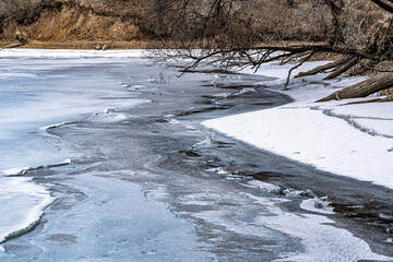 Melting lake in China Changchun Jingyuetan National Forest Park