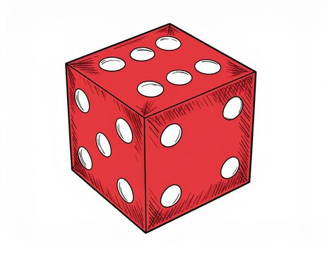 die cube red 3d rendered—hand-drawn by sketch pen