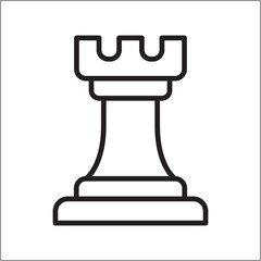 Rook chess piece with cog gear icon. Icon symbol of strategy, setting, fortress, defense,. Thin line icon. Vector illustration.