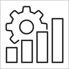 Chart diagram with gear icon. Market strategy icon. Icon symbol of business sales, stock, setting, planning,. Vector illustration
