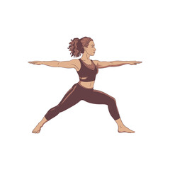 Obraz premium Vector art of Woman in warrior two yoga pose isolated on white background
