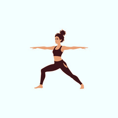 Obraz premium Vector art of Illustration of a woman in warrior two yoga pose isolated on white background