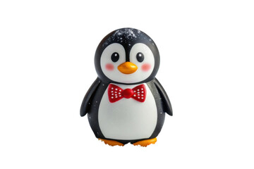 Obraz premium PNG Cute penguin figurine with red bow tie on white background