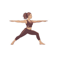 Obraz premium Vector art of Woman in warrior two yoga pose isolated on white background
