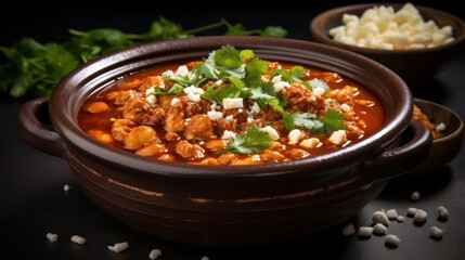 Hearty bean stew in a rustic clay pot.
