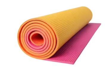 PNG Colorful rolled exercise mat with vibrant orange and pink tones