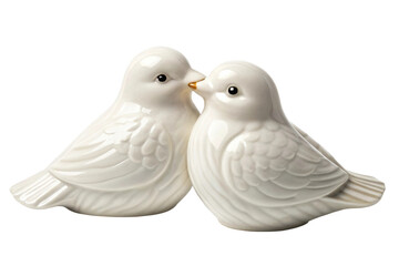Fototapeta premium PNG Ceramic bird figurines: pair of white lovebirds with detailed feathers
