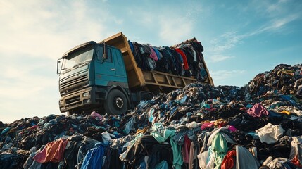 Truck dumping clothing into a pile