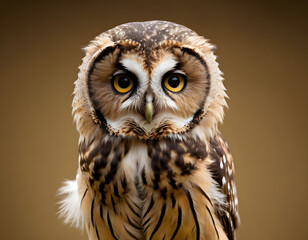 Fototapeta premium A fluffy owl isolated on a transparent PNG. A wallpaper. portrait of a great horned owl.