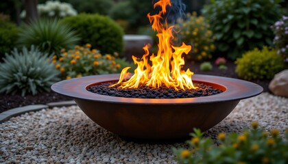 A circular structure, crafted from weathered steel, radiating warmth and ambient light