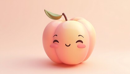 Smiling Peach Illustration in Pastel Colors Cute Fruit Concept