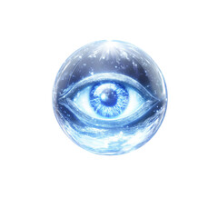 Crystal Orb with Glowing Blue Eye Symbol of Insight and Foresight