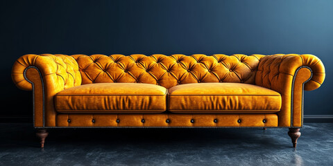 Yellow Leather Sofa on a dark blue background