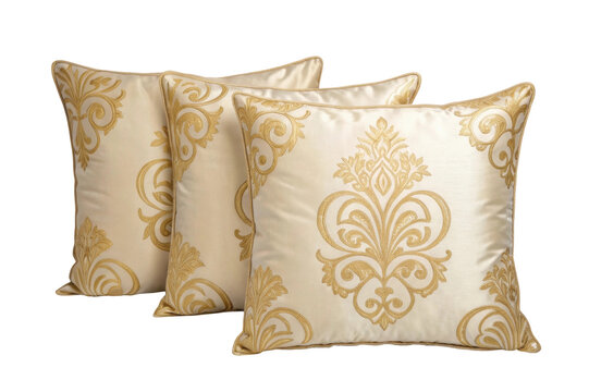 PNG Elegant gold floral patterned throw pillows on black background
