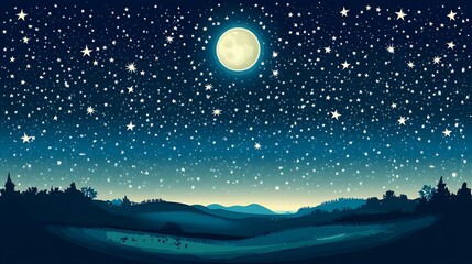 Night Sky with Moonlit Hills.