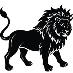 Majestic Black and White Lion Silhouette Illustration