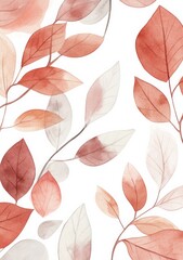 Obraz premium Watercolor leaves and vines pattern, with muted colors on a white background. 