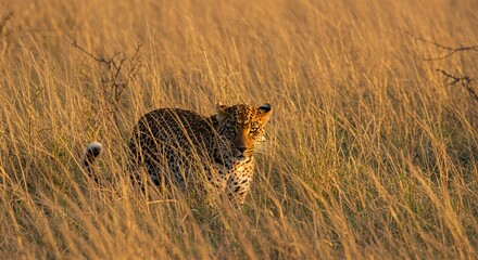 Leopard in Golden Grassland