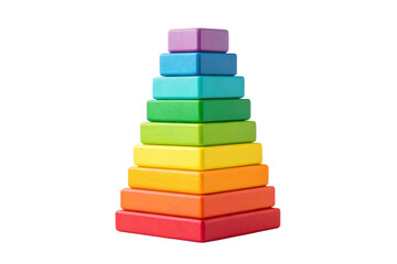 PNG Colorful wooden stacking toy pyramid with rainbow blocks for kids