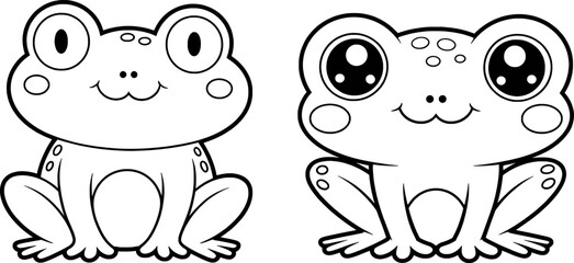 Two adorable cartoon frogs ready for coloring pages
