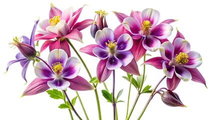 Obraz premium Elegant Columbine Flowers in a Still Life Arrangement Against a White Backdrop