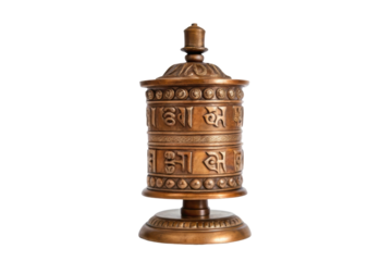 PNG Golden tibetan prayer wheel with intricate symbol engravings