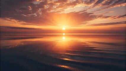 Serene Sunset over Calm Water A Stunning Reflection of Golden Hues