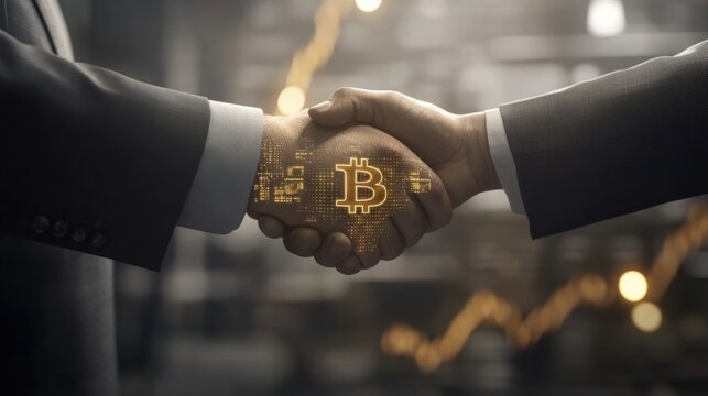 Sealing a Bitcoin deal A handshake symbolizing trust in crypto s volatile world depicted with soft