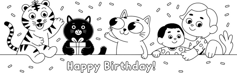 Happy birthday cute animals children celebration card