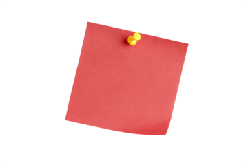 Red sticky post it note with yellow pushpin isolated on transparent background