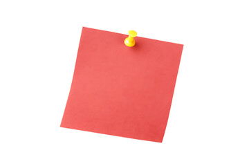 Red sticky post it note with yellow pushpin isolated on transparent background