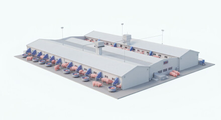 Visualization of industrial pig farm facility showcasing animal husbandry practices