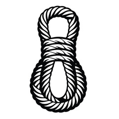 Nautical Knot Black & White Twisted Rope in Figure Eight Loop on White Background