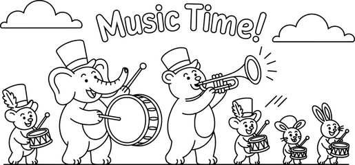 Cute animals playing musical instruments band music time