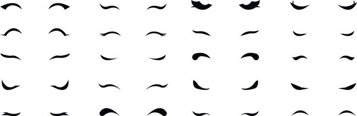 Eyelashes icon set, Minimalist abstract hand drawn eye doodle sketch trend silhouette cut out figurine. on transparent background Idea for business visit card, typography vector Perfect salon look