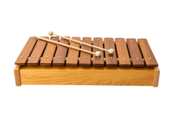 PNG Wooden xylophone with mallets on black background