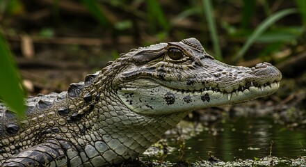 Obraz premium Spectacular Close-up of a Juvenile Spectacled Caiman in its Natural Habitat