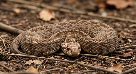 Fototapeta premium Close-Up of a Coiled Mojave rattlesnake in its natural habitat
