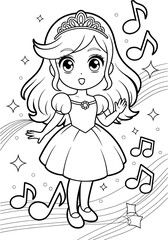 Adorable princess singing coloring page cute anime girl musical notes