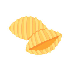 Close-Up Illustration of Two Golden Conchiglie Pasta Shells on a White Background