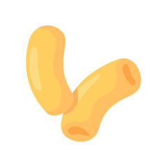Close-Up of Two Yellow Macaroni Pasta Pieces Isolated on White Background for Culinary and Food Design Concepts