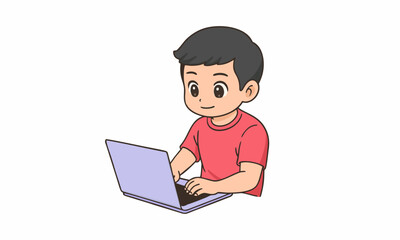 cute businessman sitting with laptop computer cartoon illustration