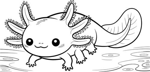 Adorable cartoon axolotl in water coloring page