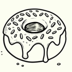Vector illustration of a line art sketch engraving of a donut food. The design can be used as a promotional or educational material.