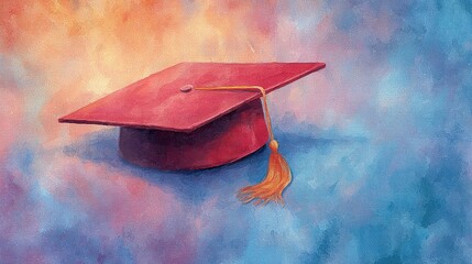 Graduation cap painting, watercolor style, graduation season, vacation, graduation, academic success, summer vacation, coming of age, coming of age ceremony, 4k HD wallpaper, background, generated by