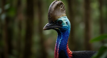 Magnificent Cassowary Portrait in Lush Forest